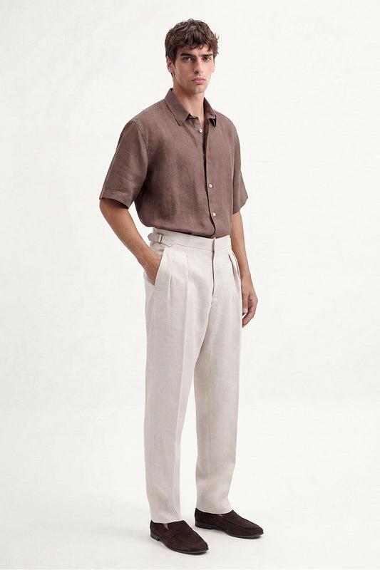 100% Linen Double-Pleated Pants