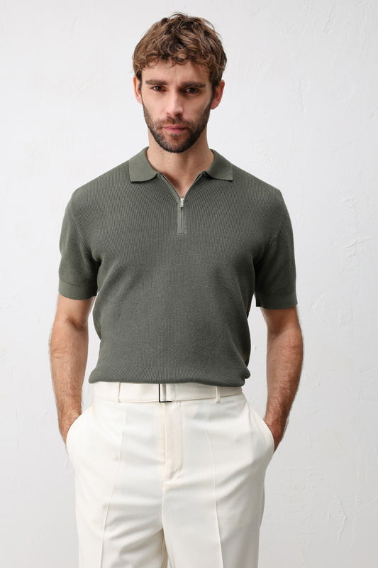 Antioch Comfort Slim Men's Zipper-Front Knit T-Shirt