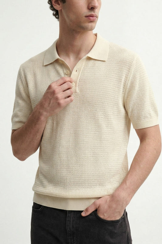 Men's Knitted-Textured Polo-Neck T-Shirt