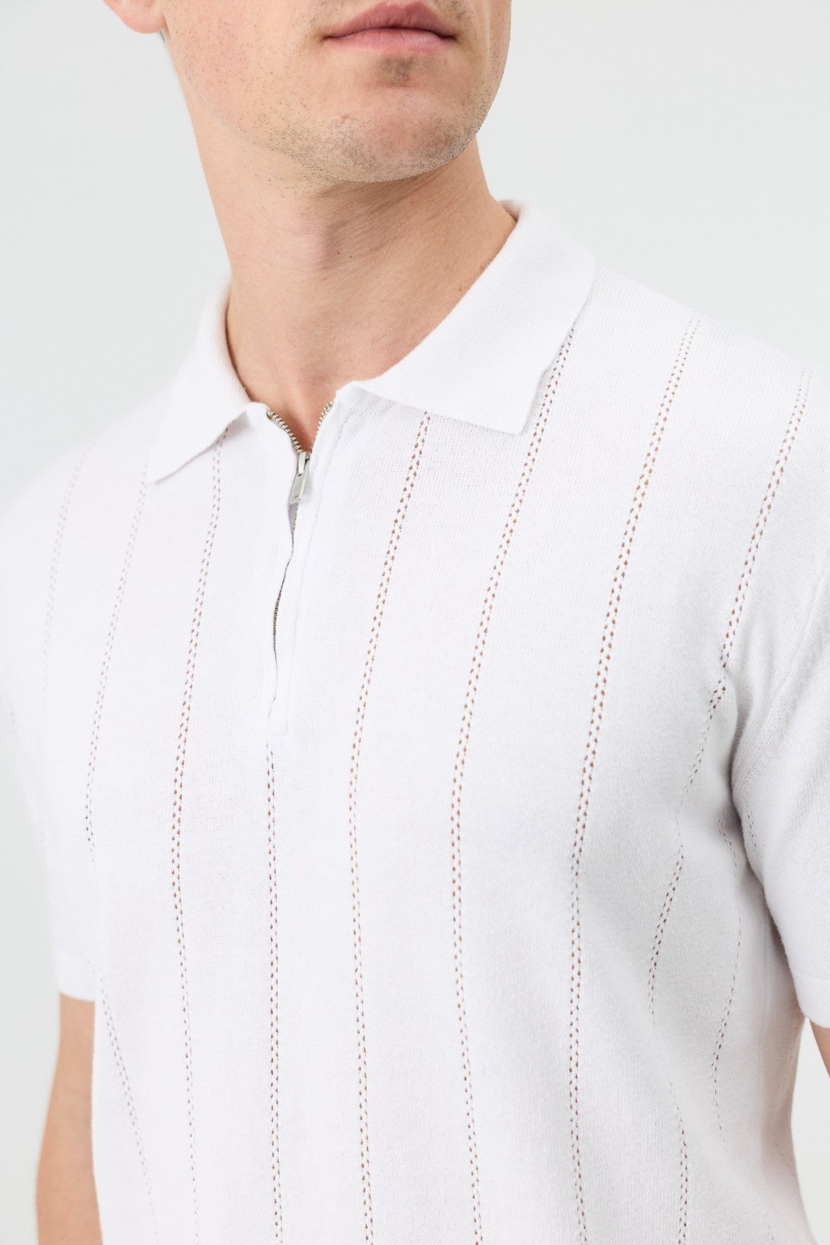 Antioch Zip-Up Collar Striped Knit Men's T-Shirt