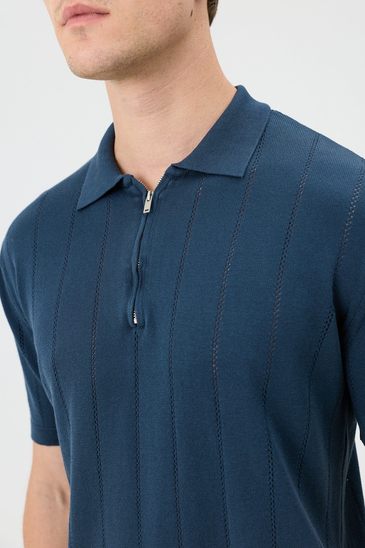 Antioch Zip-Up Collar Striped Knit Men's T-Shirt