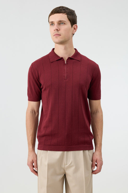 Antioch Zip-Up Collar Striped Knit Men's T-Shirt