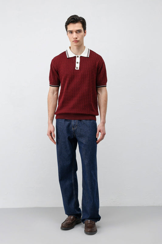 Cotton-Blend Textured Polo Neck Sweater