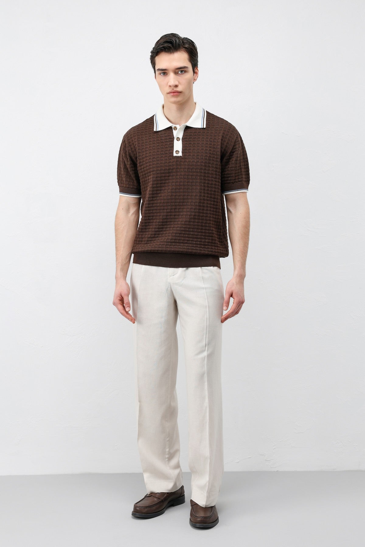 Cotton-Blend Textured Polo Neck Sweater