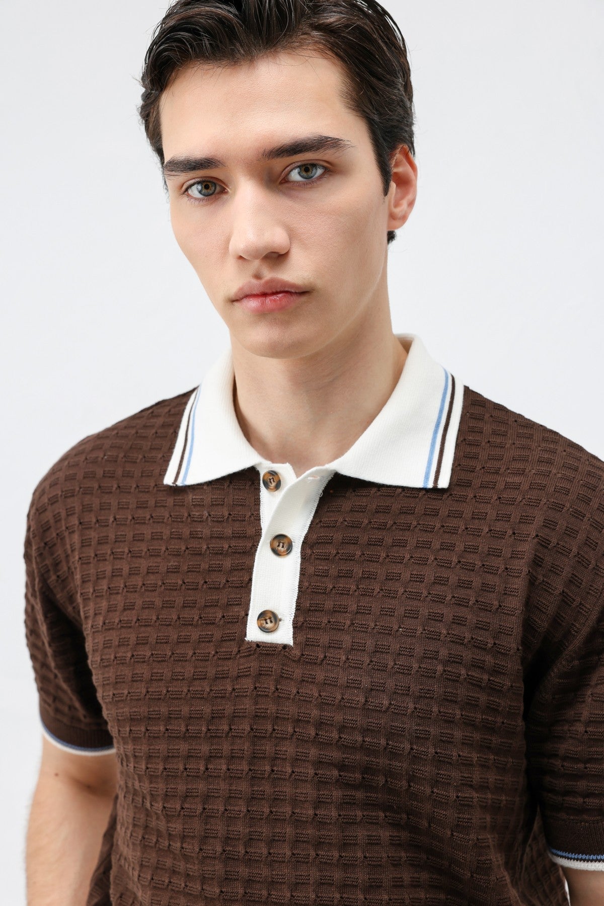 Cotton-Blend Textured Polo Neck Sweater