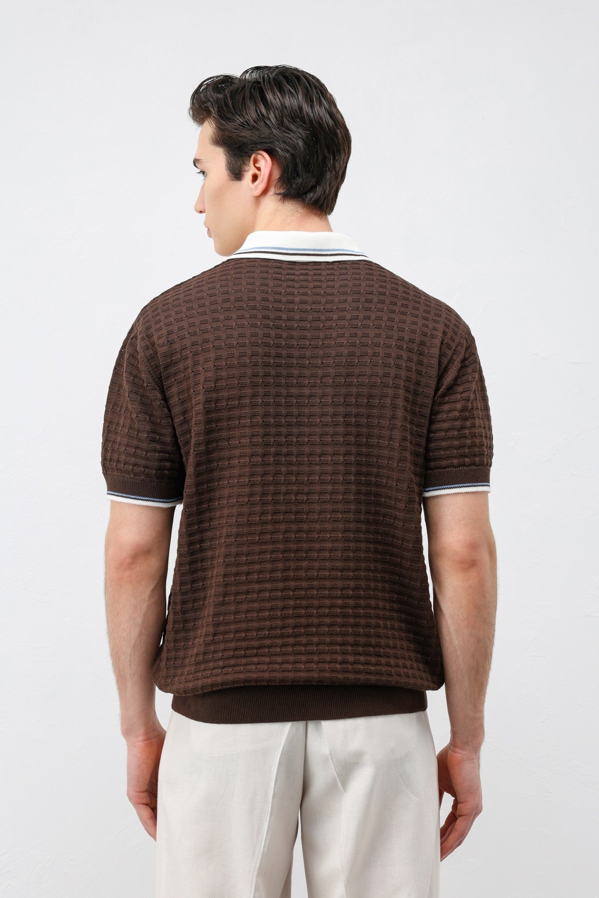Cotton-Blend Textured Polo Neck Sweater
