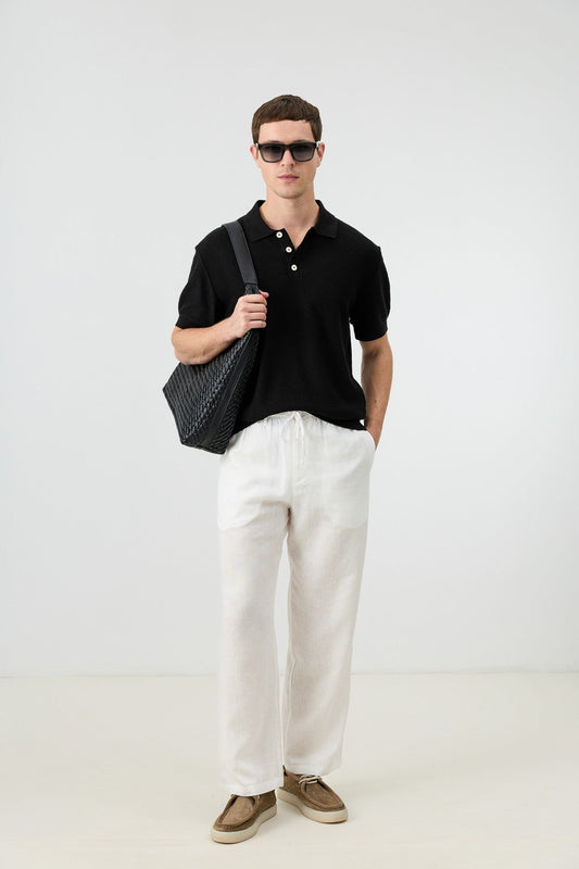 Textured Polo-Neck Knit Men's T-Shirt