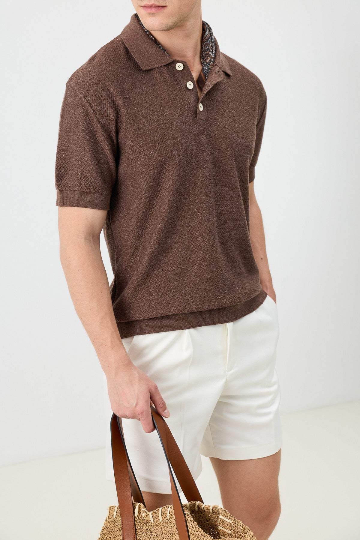 Textured Polo-Neck Knit Men's T-Shirt