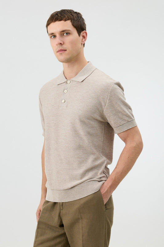 Textured Polo-Neck Knit Men's T-Shirt