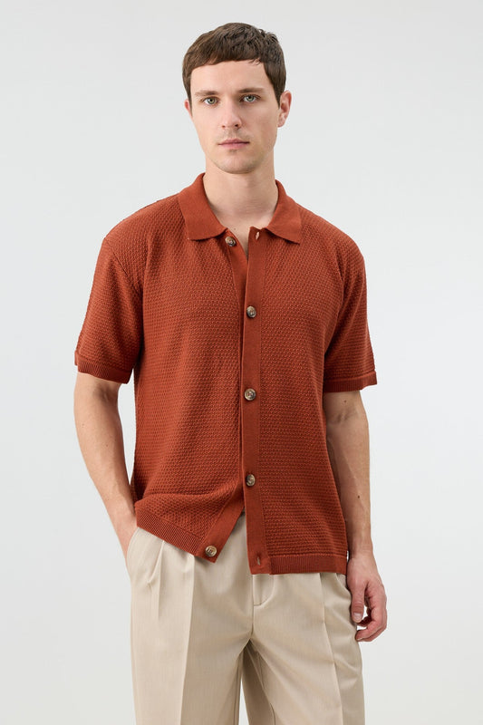 Antioch-Textured Button-Down Knit Shirt