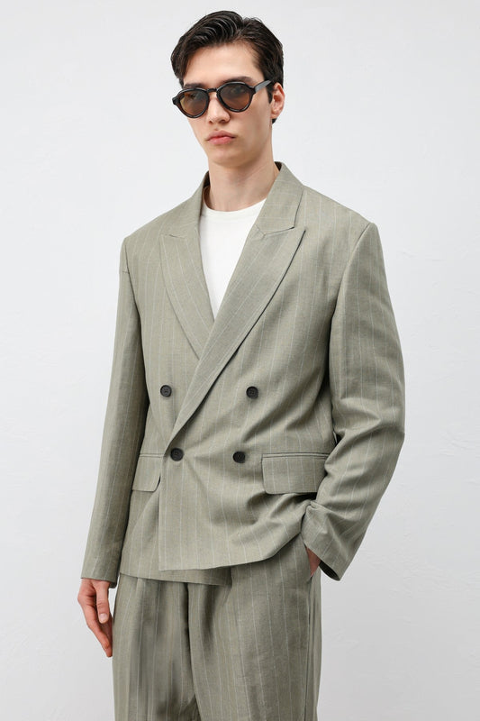 Men's Striped Blazer Jacket with Linen Blend