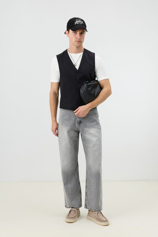 Antioch Men's Vest with Linen Blend and Herringbone Pattern