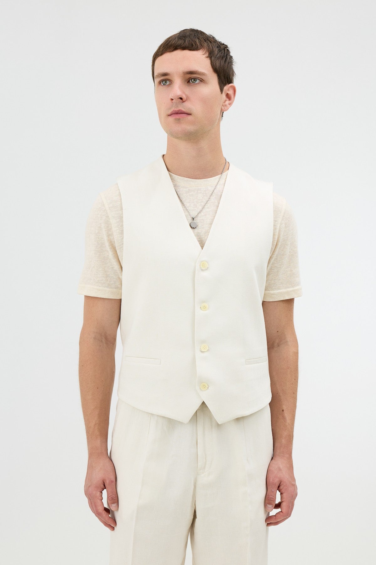 Antioch Men's Vest with Linen Blend and Herringbone Pattern