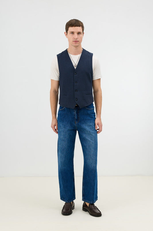 Antioch Men's Vest with Linen Blend and Herringbone Pattern
