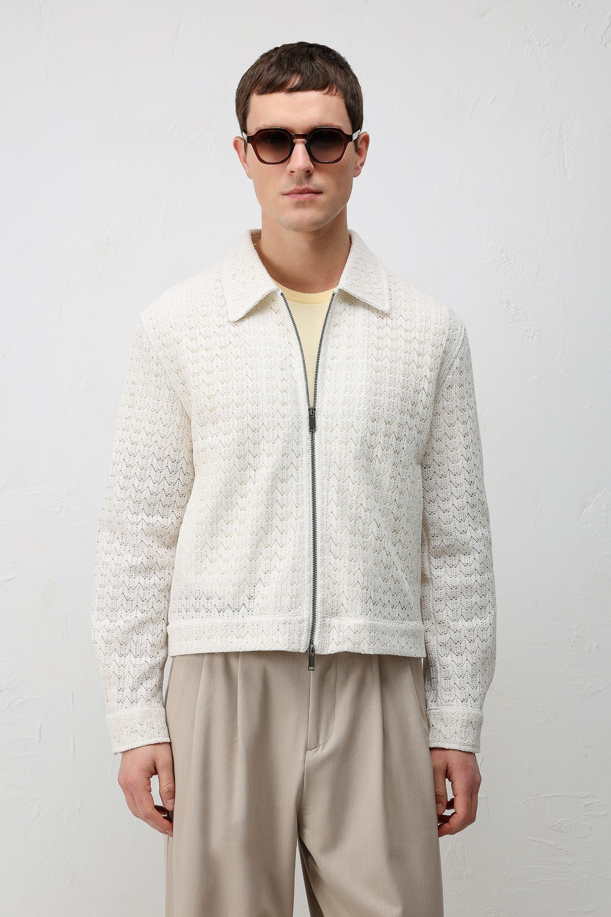 Textured Men's Jacket with a Zipper