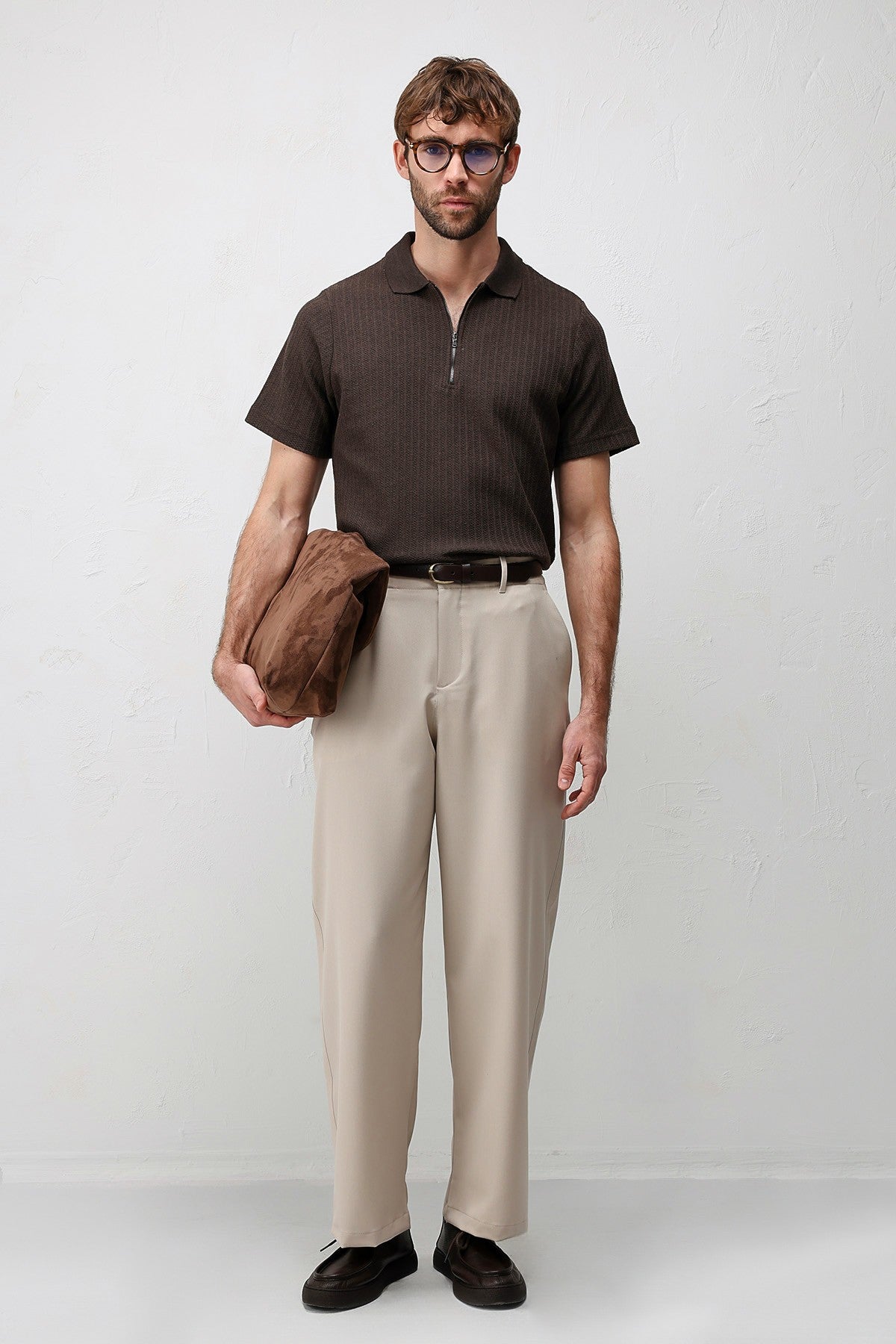 Textured Knit Polo Neck Men's T-Shirt