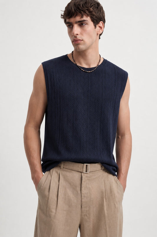 Knit-Textured Sleeveless T-Shirt
