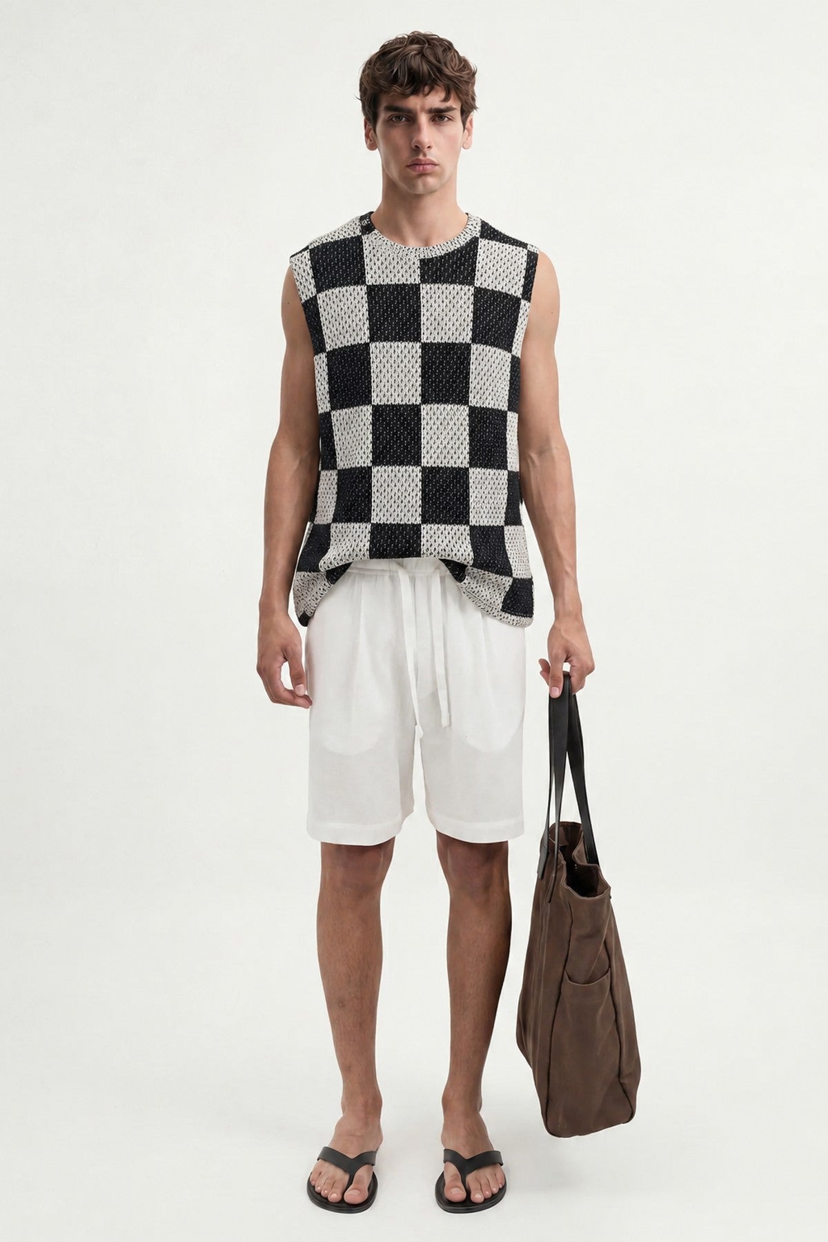 Checkered Sleeveless T-Shirt