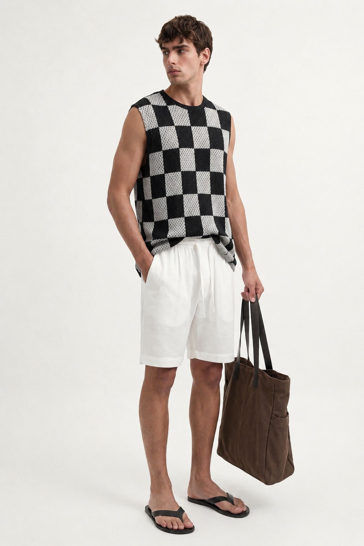 Checkered Sleeveless T-Shirt
