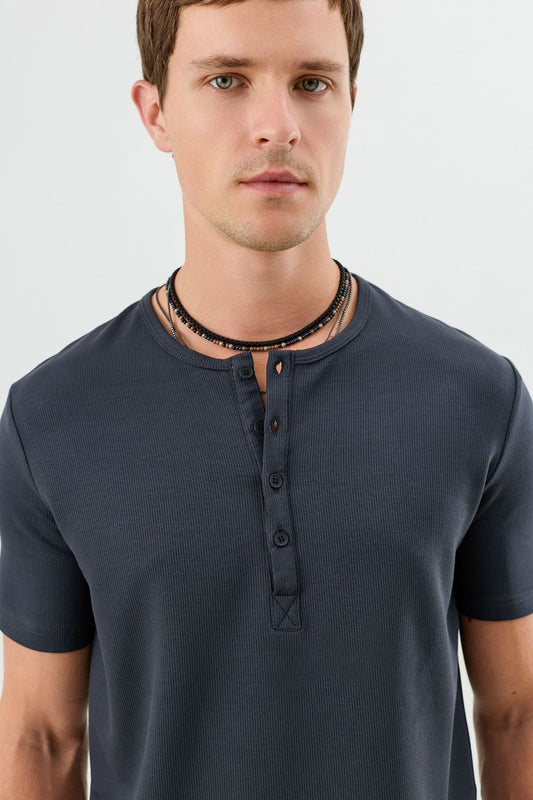 Cotton T-shirt with Button-Down Collar