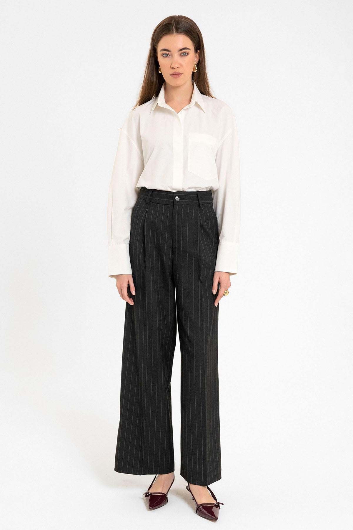 Antioch Women's High-Waisted Pleated Striped Pants