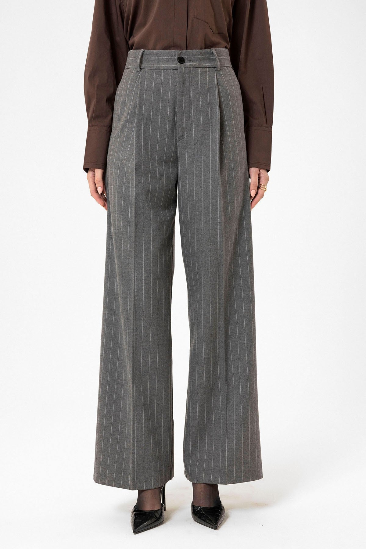 Antioch Women's High-Waisted Pleated Striped Pants