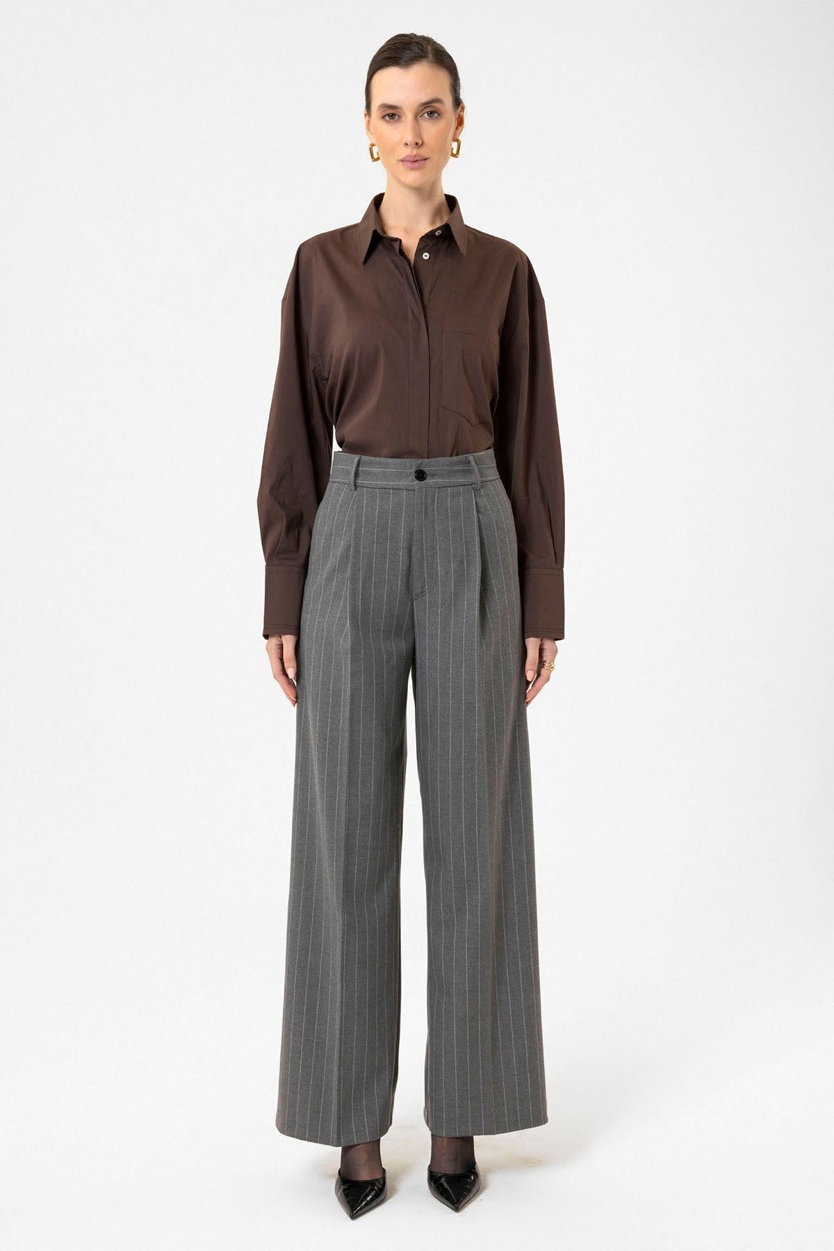 Antioch Women's High-Waisted Pleated Striped Pants