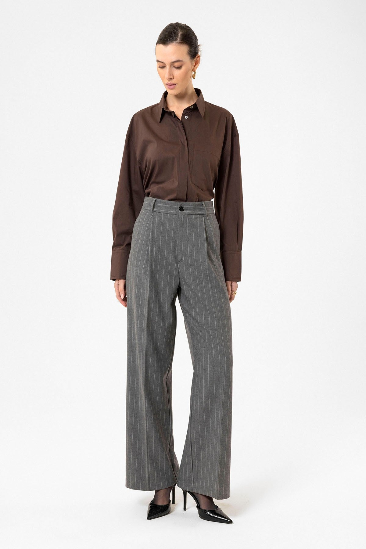 Antioch Women's High-Waisted Pleated Striped Pants