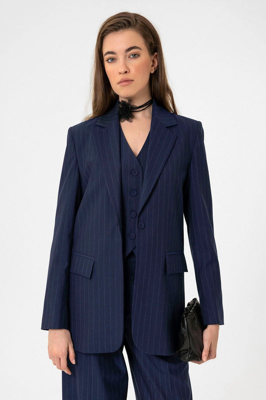 Antioch Women's Single-Button Striped Blazer Jacket