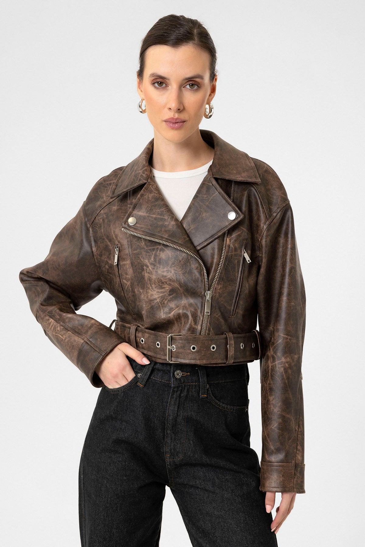 Antioch Women's Faux Leather Crop Biker Jacket