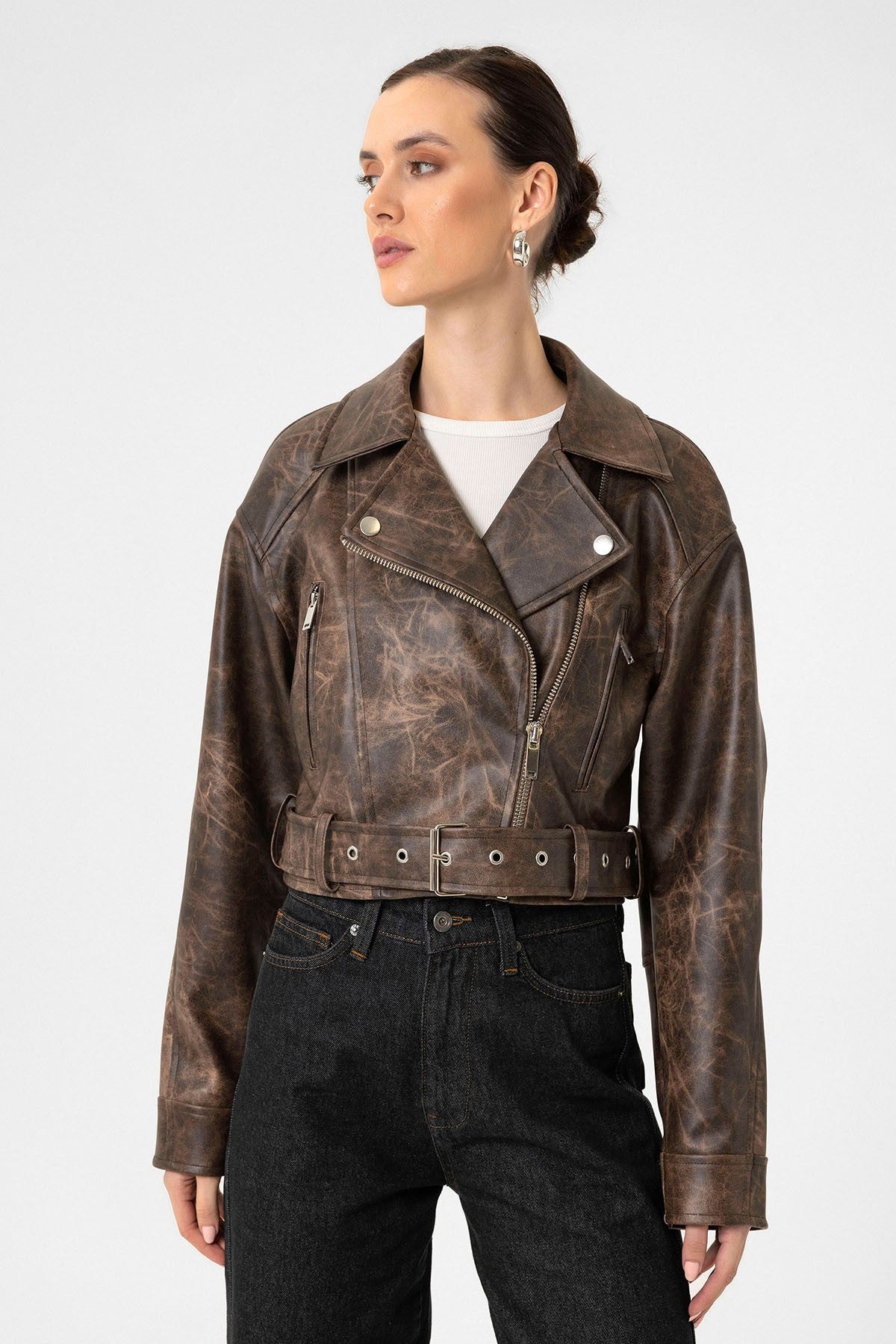 Antioch Women's Faux Leather Crop Biker Jacket