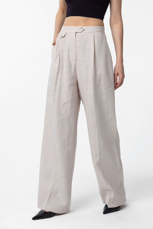 Antioch 100% Linen High-Waisted Pleated Women's Pants