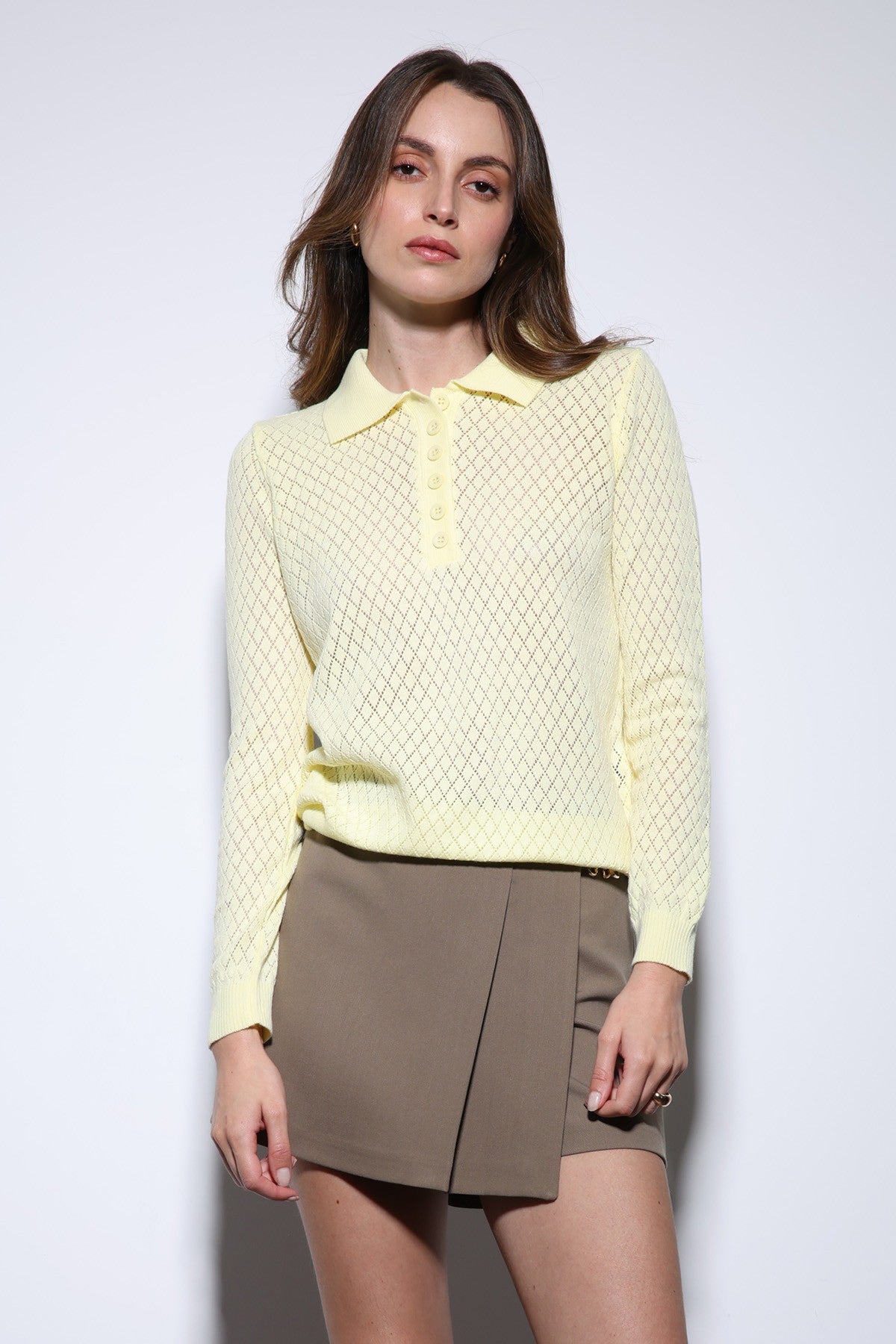 Women's Patterned Polo-Neck Knit Sweater by Antioch