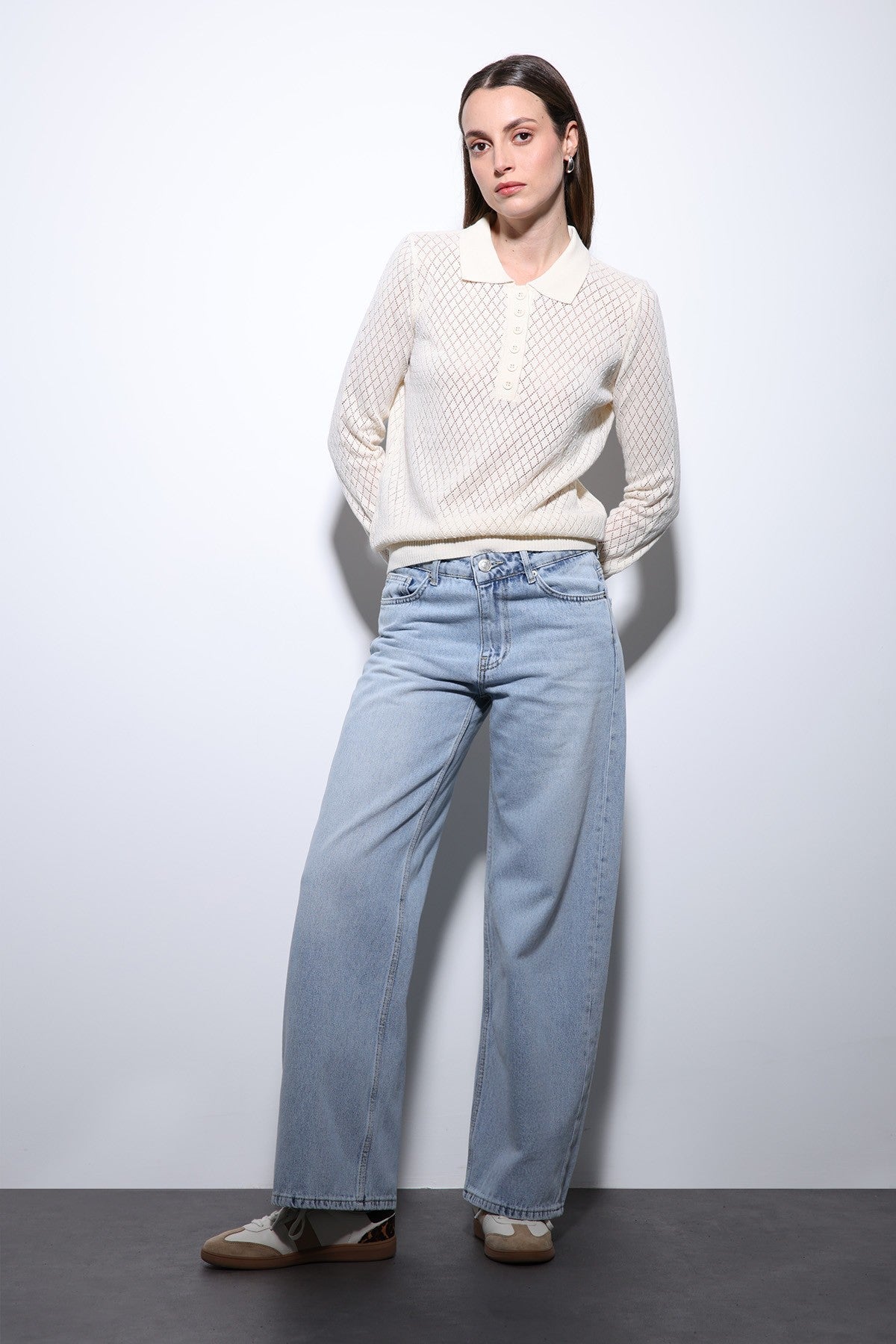 Women's Patterned Polo-Neck Knit Sweater by Antioch