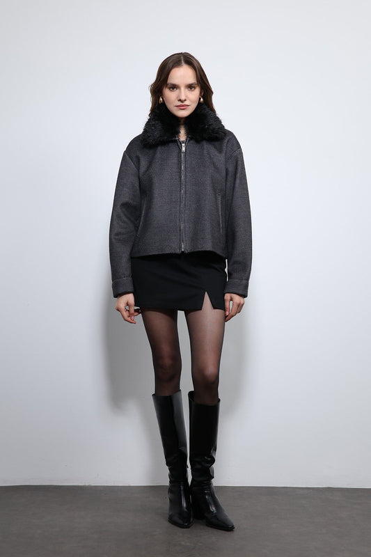 Antioch Wool-Blend Faux Fur Collar Jacket
