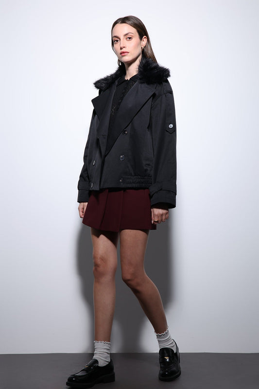 Antioch Women's Short Faux Fur Trench Coat