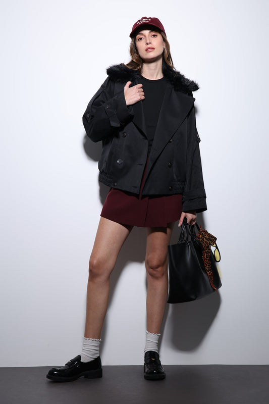 Antioch Women's Short Faux Fur Trench Coat