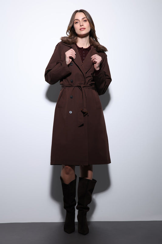 Antioch Women's Trench Coat with Faux Fur Collar