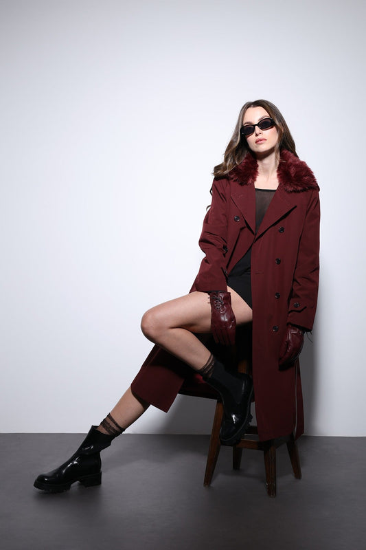 Antioch Women's Trench Coat with Faux Fur Collar