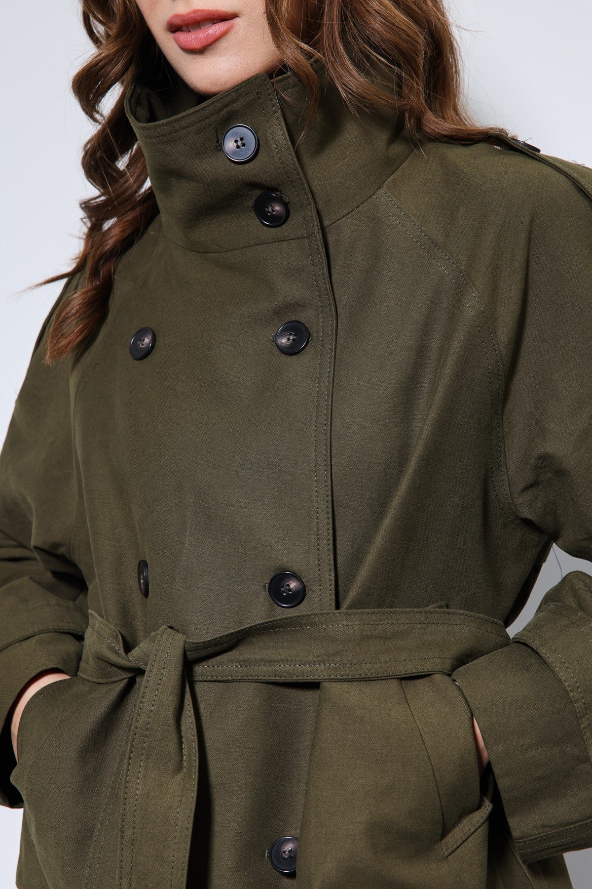 Antioch Stand-Up Collar Double-Breasted Trench Coat