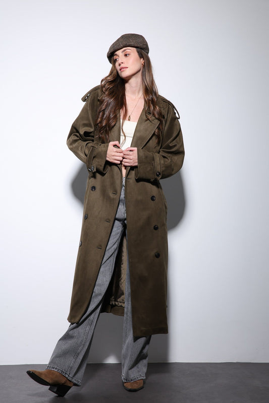 Antioch Premium Women's Suede-Look Cross-Over Trench Coat