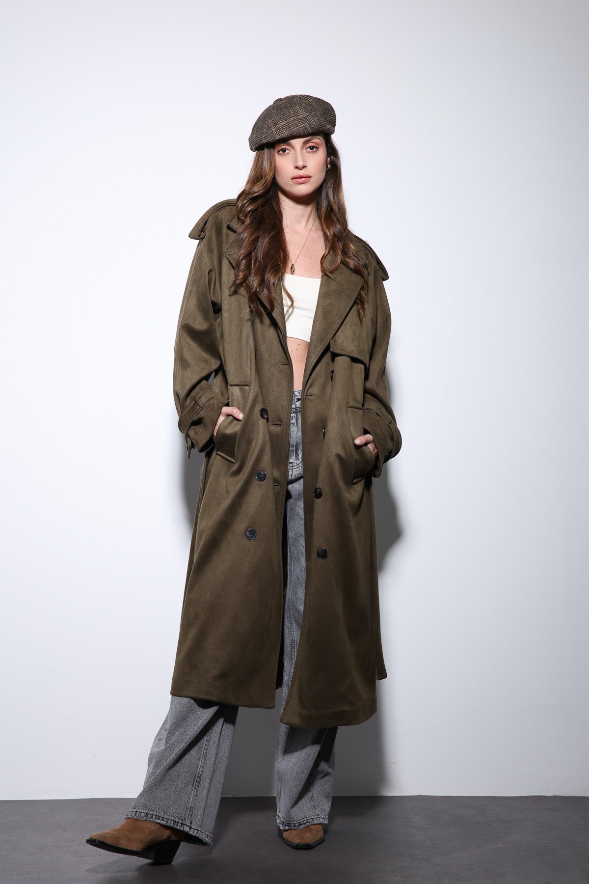 Antioch Premium Women's Suede-Look Cross-Over Trench Coat
