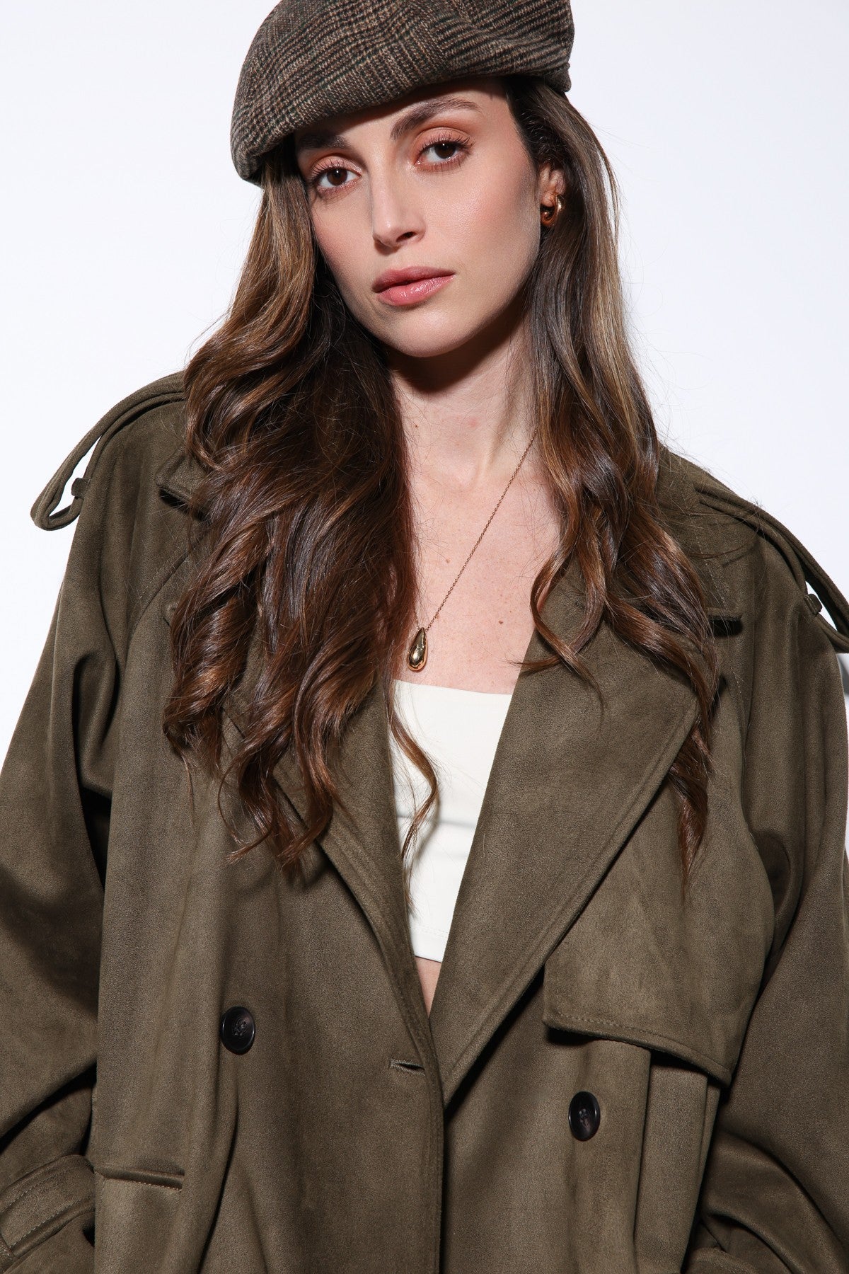 Antioch Premium Women's Suede-Look Cross-Over Trench Coat