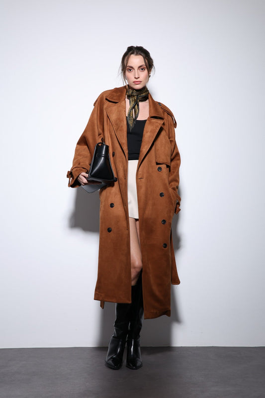 Antioch Premium Women's Suede-Look Cross-Over Trench Coat