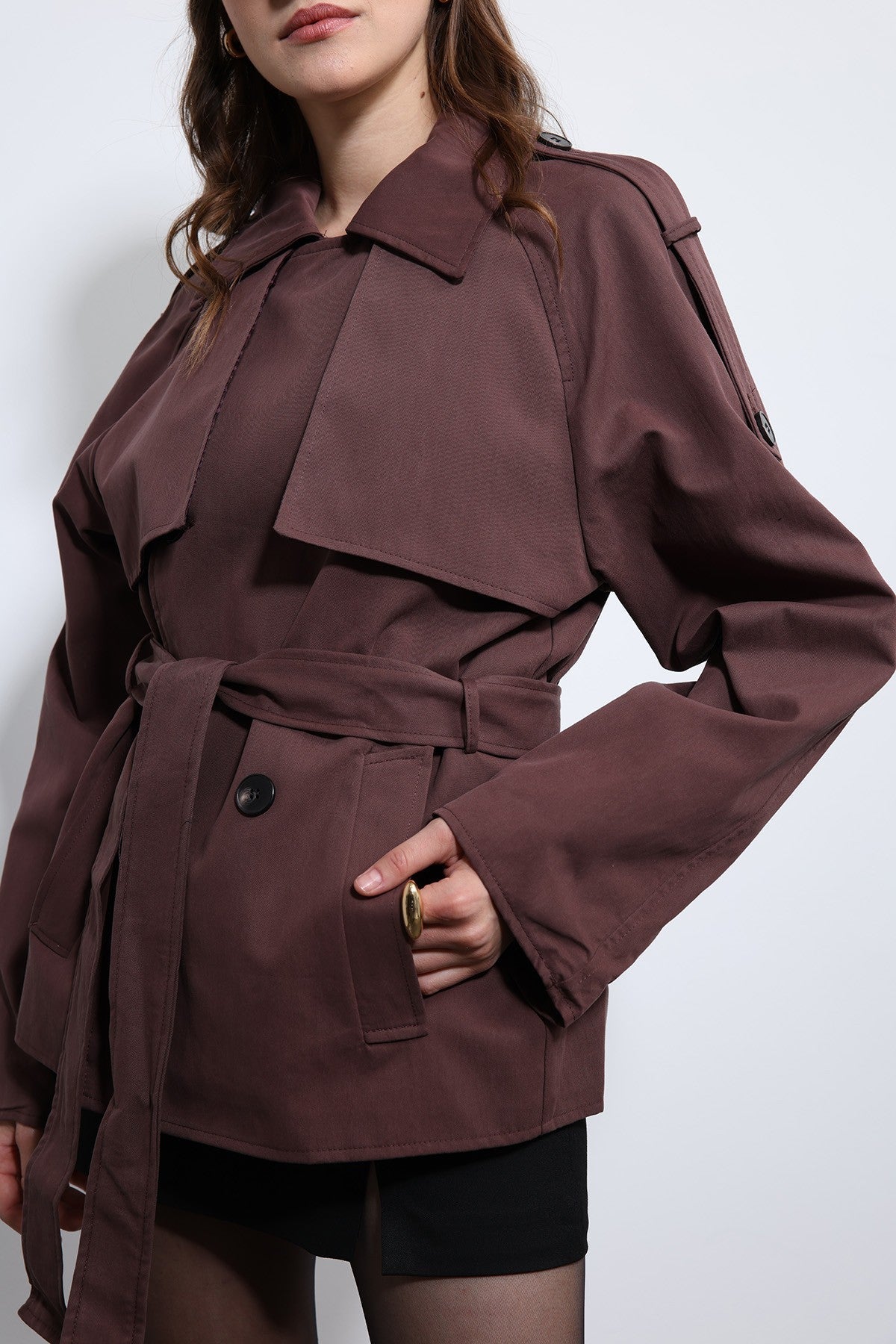 Antioch Short Trench Coat with a Collar
