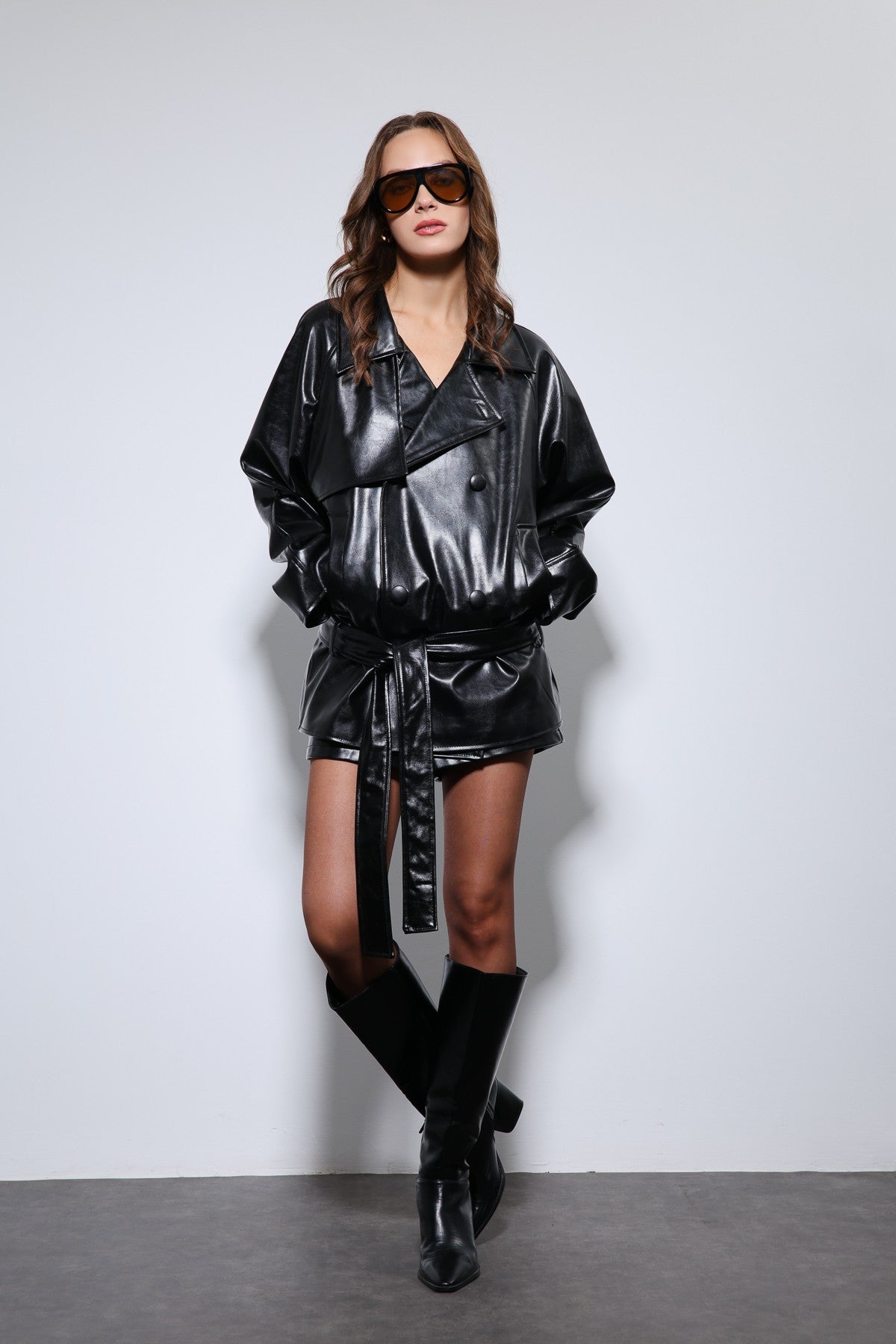 Antioch Faux Leather Belted Trench Coat