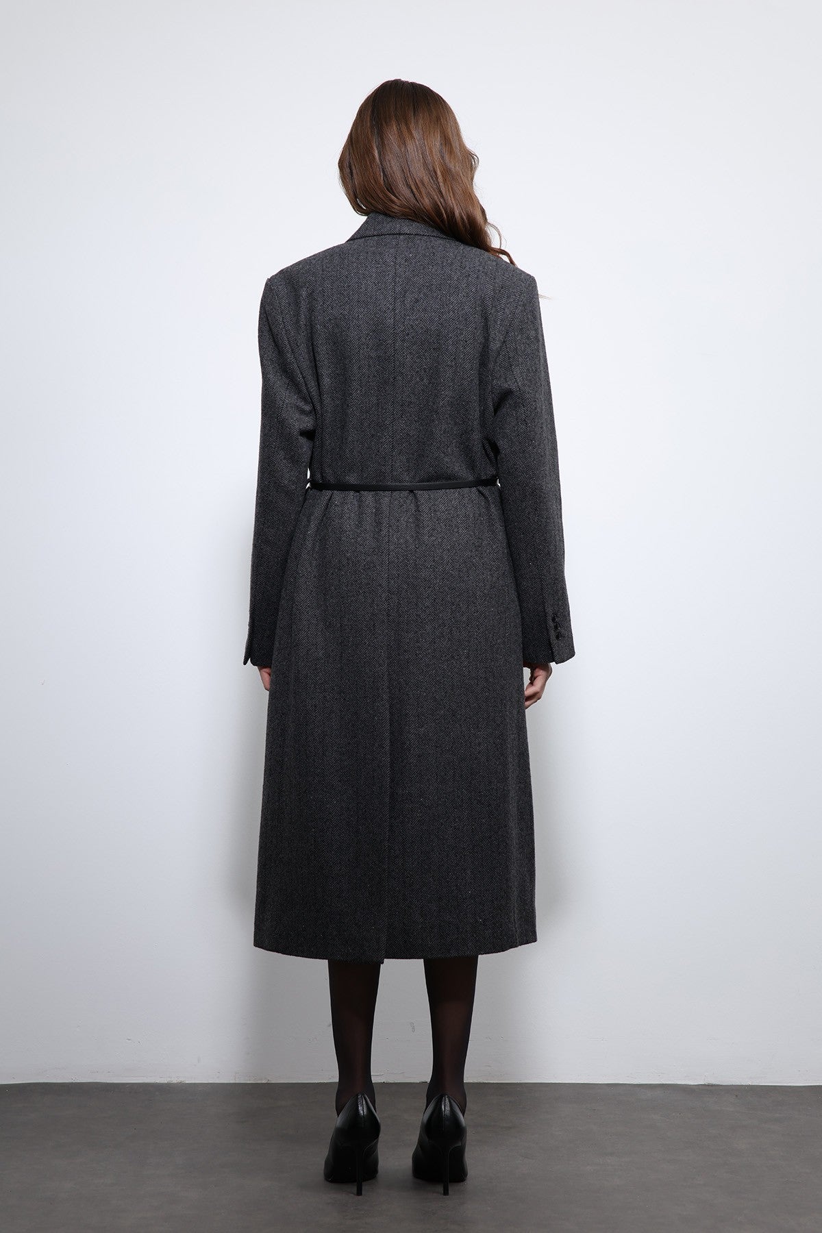 Antioch Herringbone-Patterned Belted Coat