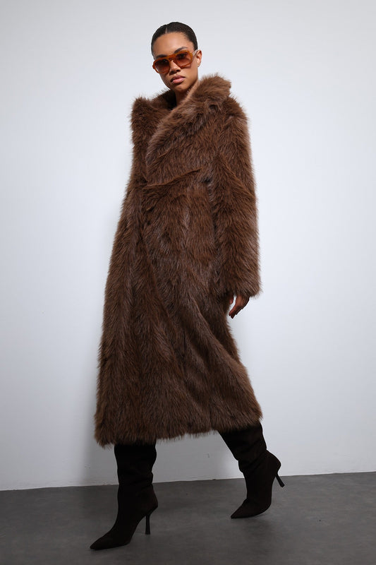 Antioch Long Coat with Faux Fur Trim