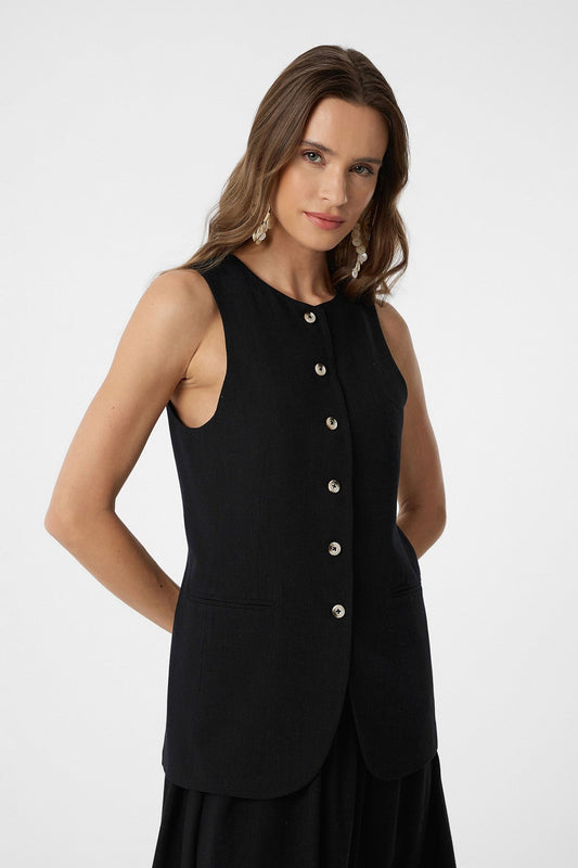 Antioch Women's Long Vest with Linen Blend