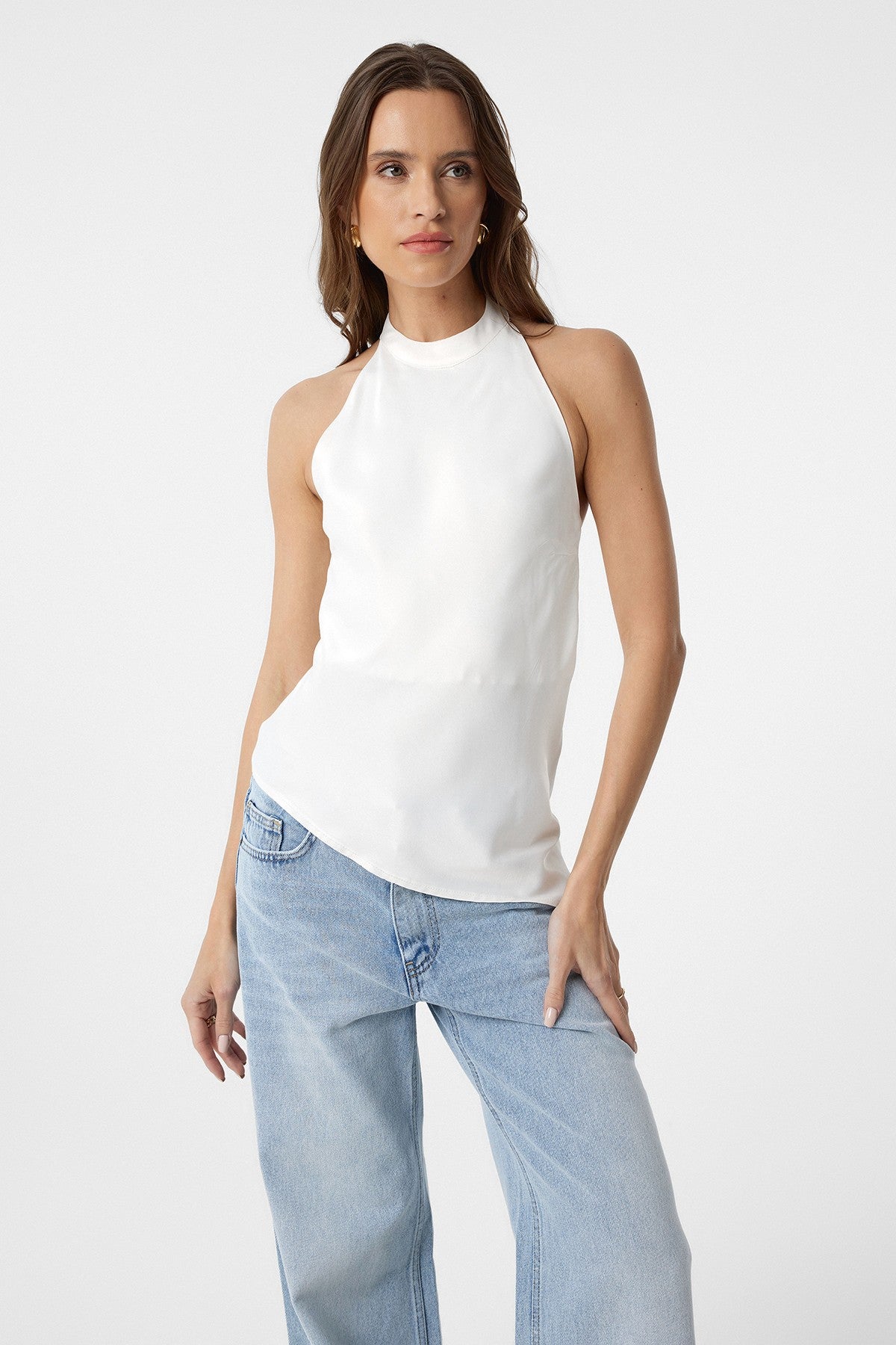 Antioch Asymmetrical Satin Backless Women's Top